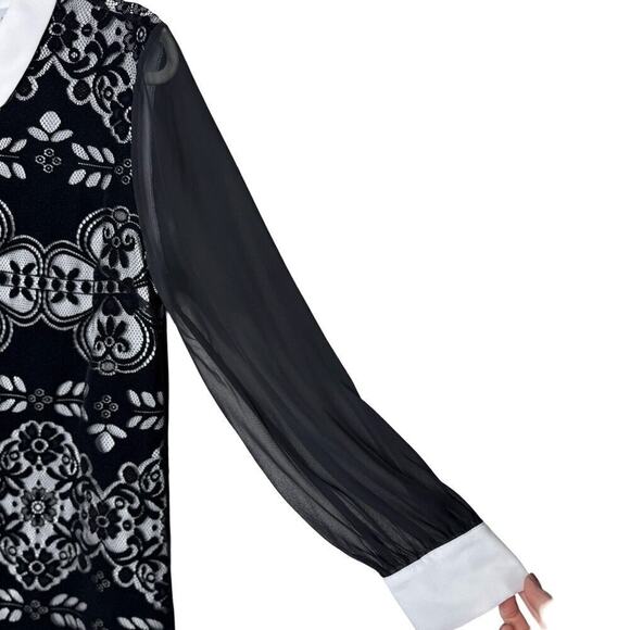 CeCe Velvet Floral Collared Dress Long Sheer Sleeves Women’s Size 14 - Picture 3 of 9